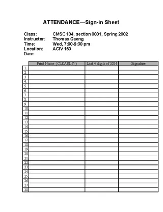 Attendance Sheets