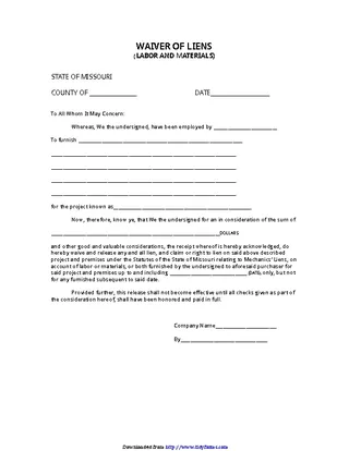 Waiver Of Lien