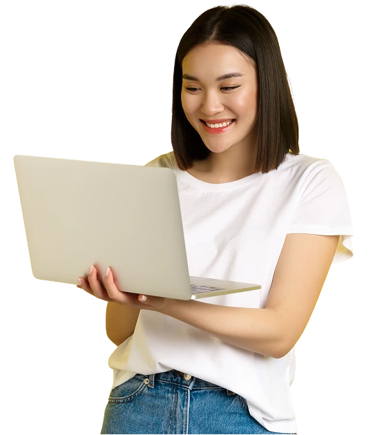 A woman on her phone with a screenshot of the Pdf Simpli app as background