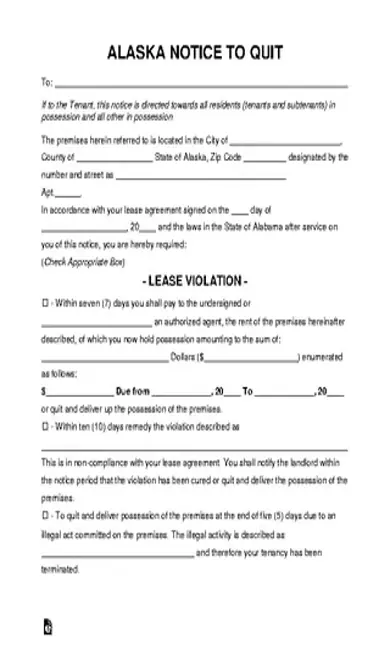 Alaska Eviction Notice To Quit Form