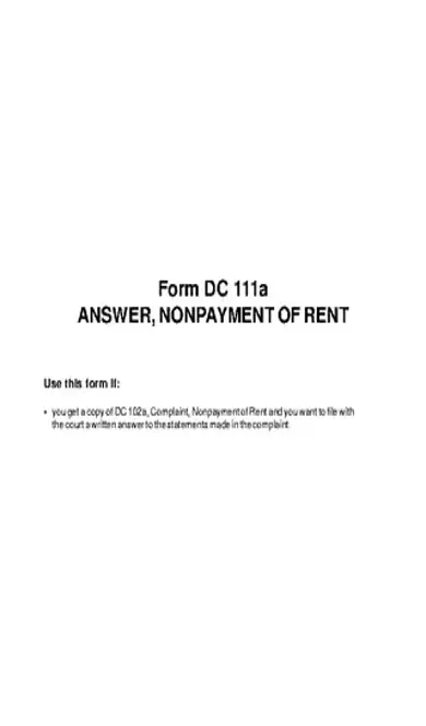 Answer For Non Payment Of Rent Dc111A