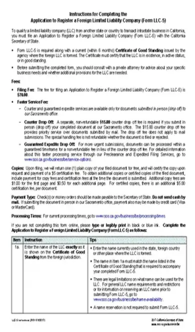 California Application To Register A Foreign Llc