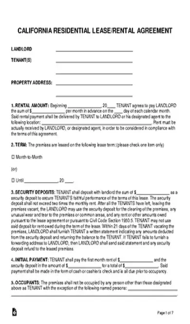 California Standard Residential Lease Agreement