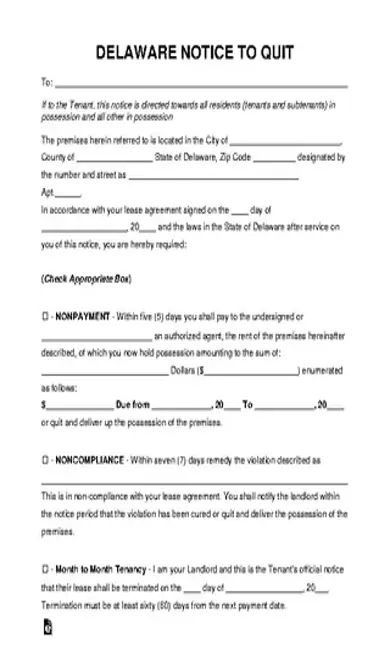 Delaware Eviction Notice To Quit Form