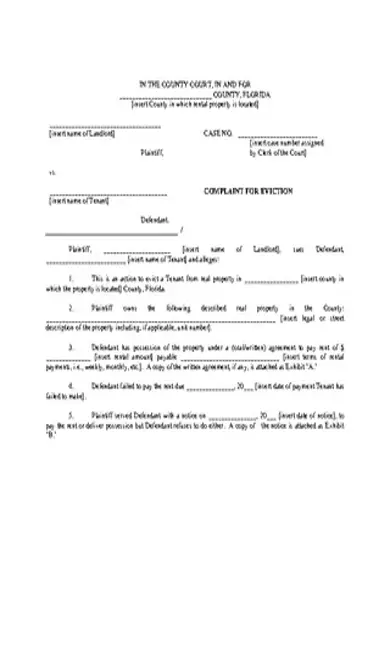 Florida Complaint For Standard Eviction