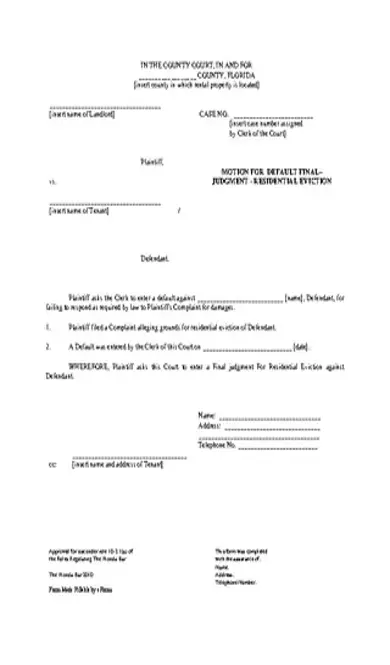 Florida Eviction Motion For Default Judgment