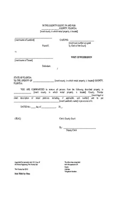 Florida Eviction Writ Of Possession Form