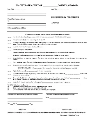 Georgia Dispossessory Answer Form