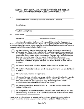 Georgia Hipaa Medical Release Form