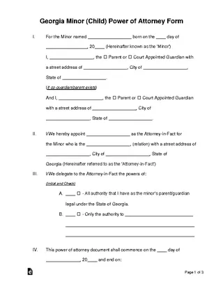 Georgia Minor Child Power Of Attorney Form