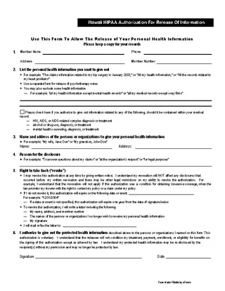 Hawaii Hipaa Medical Release Form