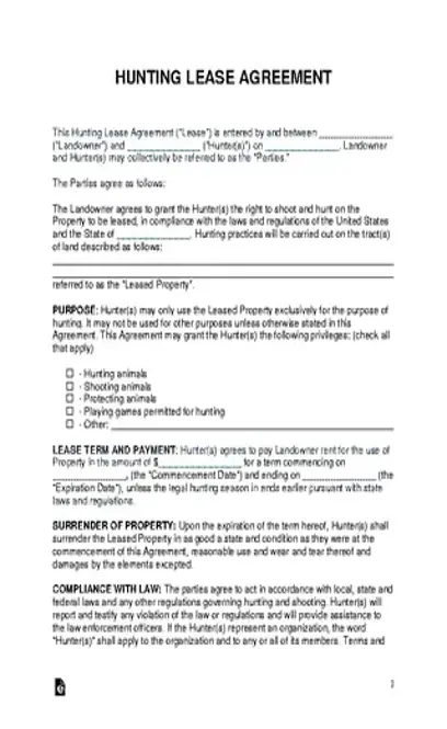 Hunting Lease Agreement Template