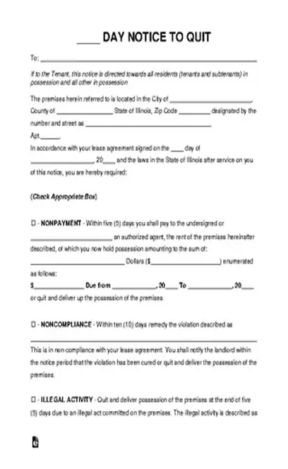 Illinois Eviction Notice To Quit Form