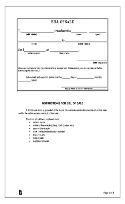 Iowa Motor Vehicle Bill Of Sale