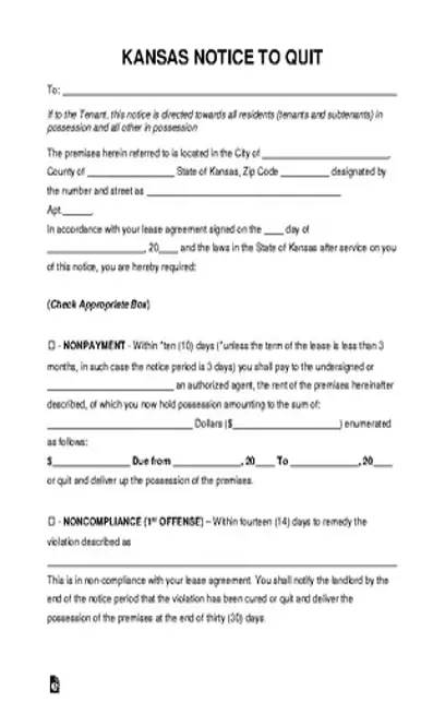 Kansas Eviction Notice To Quit Form