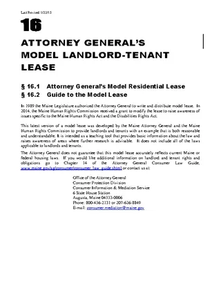 Maine Attorney General Standard Residential Lease Agreement