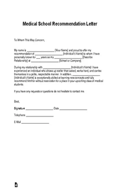 Medical School Recommendation Letter Template