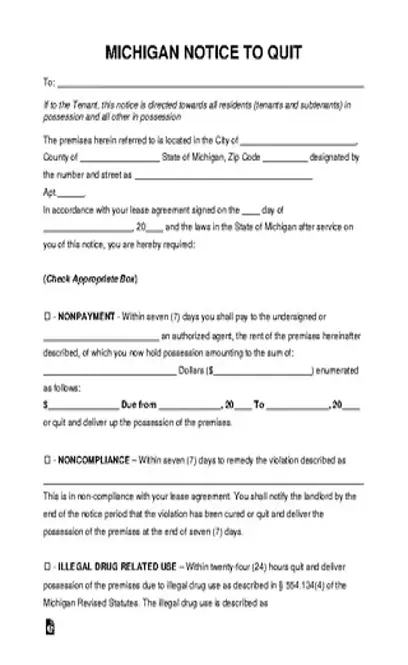 Michigan Eviction Notice To Quit Form