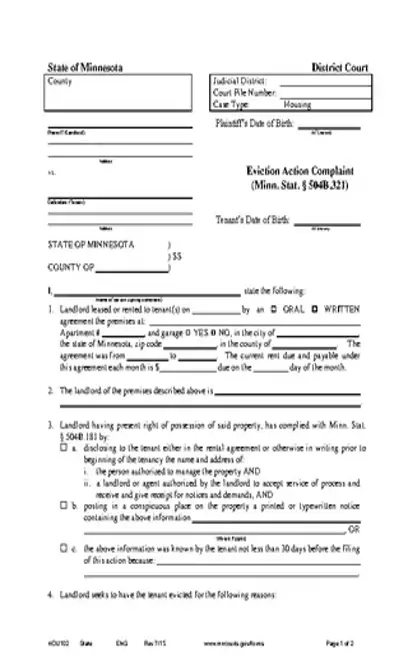 Minnesota Eviction Complaint Form