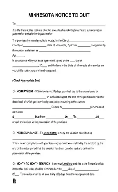 Minnesota Eviction Notice To Quit Form