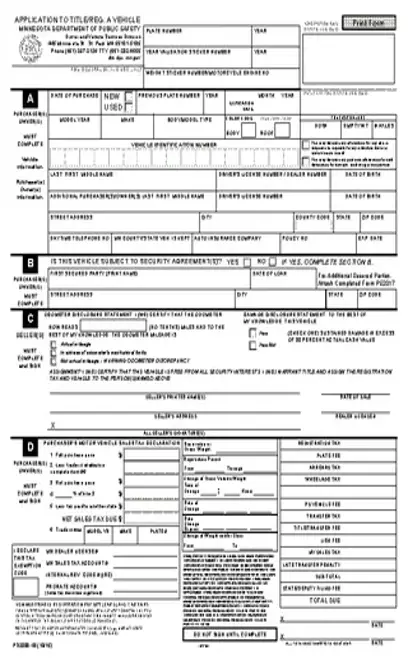 Minnesota Mv Title And Register Motor Vehicle Application