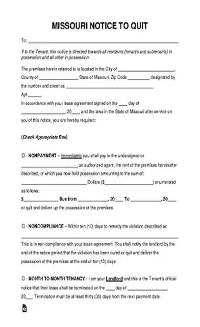 Missouri Eviction Notice To Quit Form