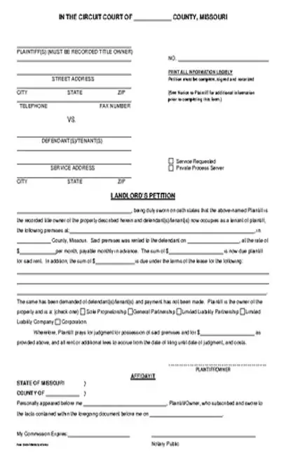 Missouri Landlords Eviction Petition