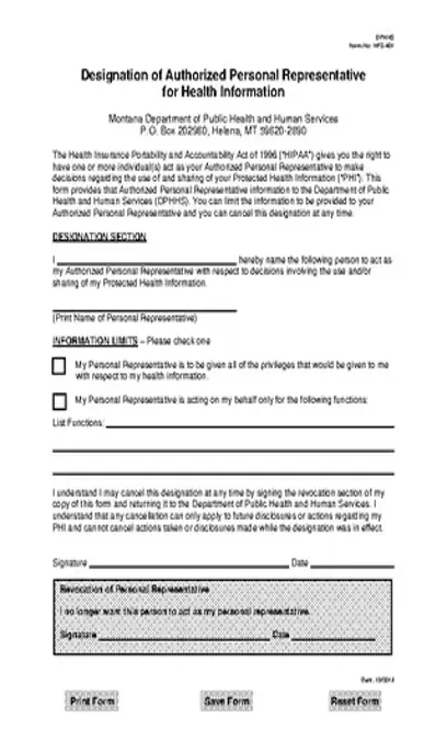 Montana Hipaa Authorization Form