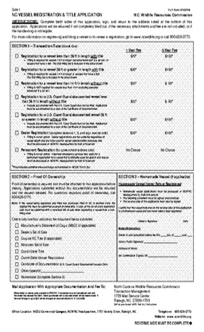 Nc Vessel Registration Title Application Vl1