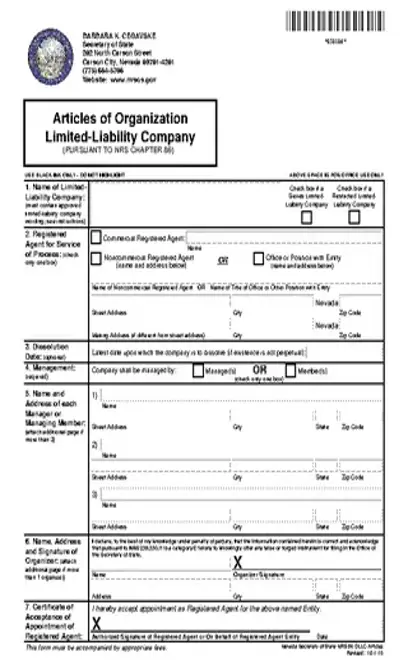 Nevada Articles Of Organization