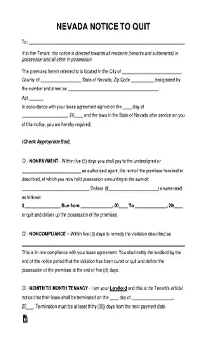 Nevada Eviction Notice To Quit Form