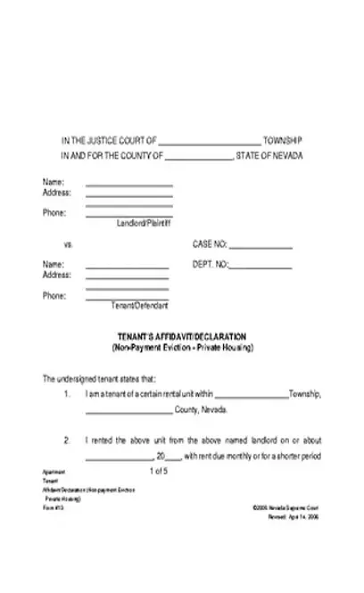 Nevada Tenant Answer Form Non Payment Of Rent