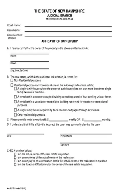 New Hampshire Affidavit Of Ownership Form