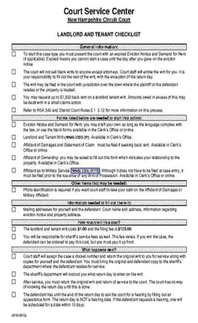 New Hampshire Eviction Process Checklist