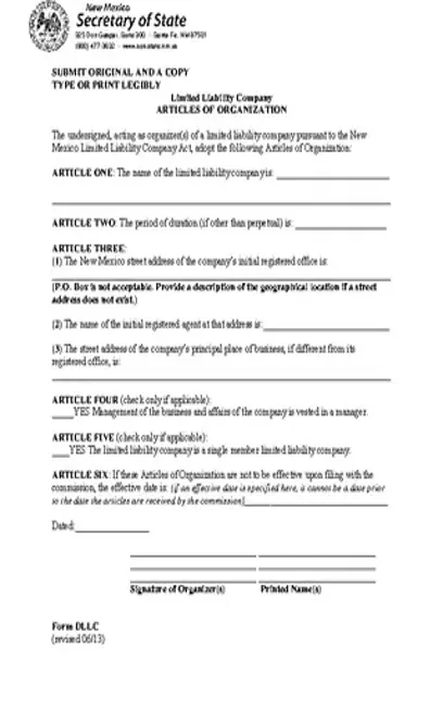 New Mexico Articles Of Organization