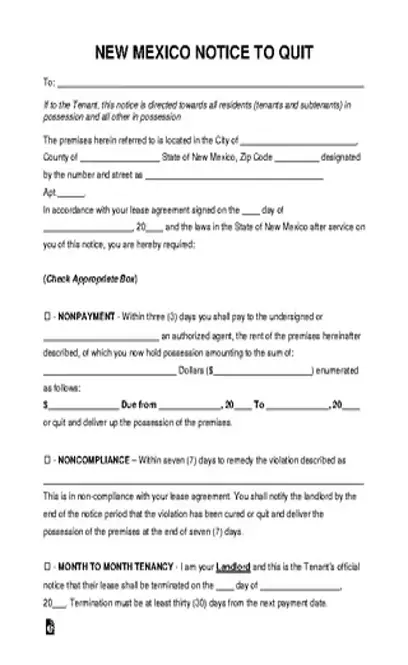 New Mexico Eviction Notice To Quit Form