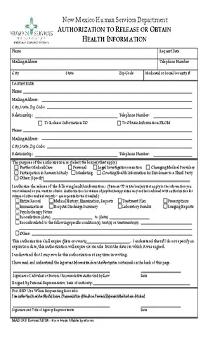 New Mexico Hipaa Release Form