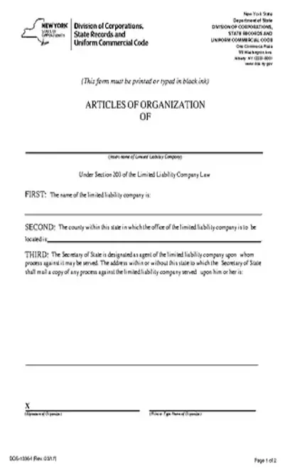 New York Articles Of Organization