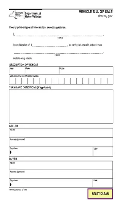 New York Dmv Bill Of Sale Form Mv 912