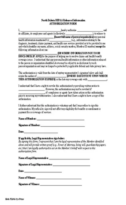 North Dakota Hipaa Medical Release Form