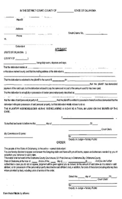 Oklahoma Eviction Affidavit Form