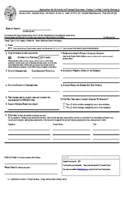 Oregon Application For Authority