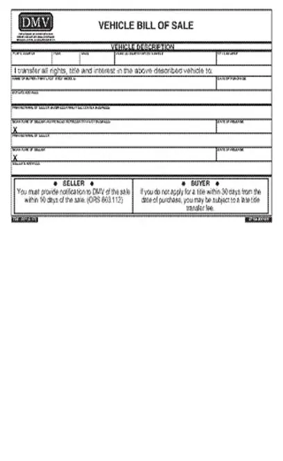 Oregon Dmv Bill Of Sale Form 735 501