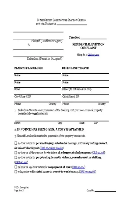 Oregon Eviction Complaint Form