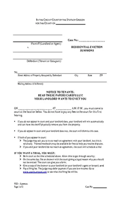 Oregon Eviction Summons Form