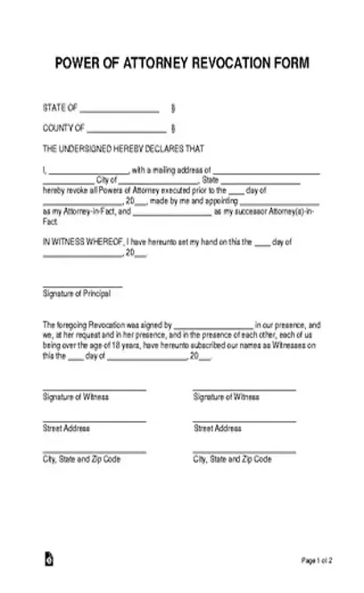 Power Of Attorney Revocation Form