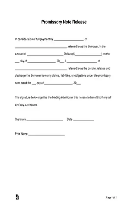 Promissory Note Release Form