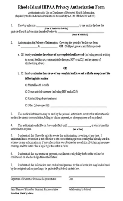 Rhode Island Hipaa Medical Release Form