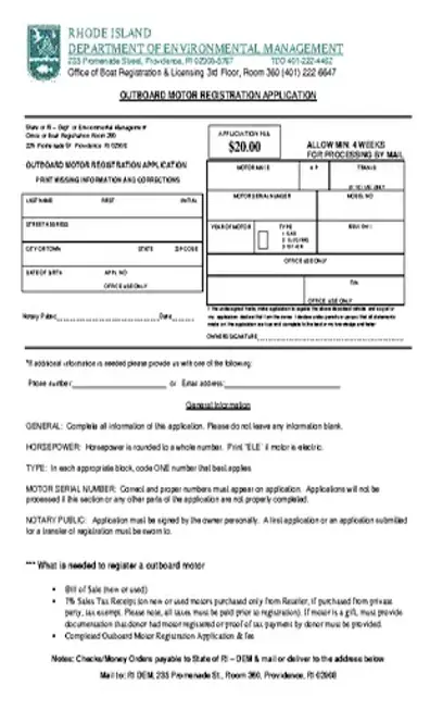 Rhode Island Outboard Motor Registration Application