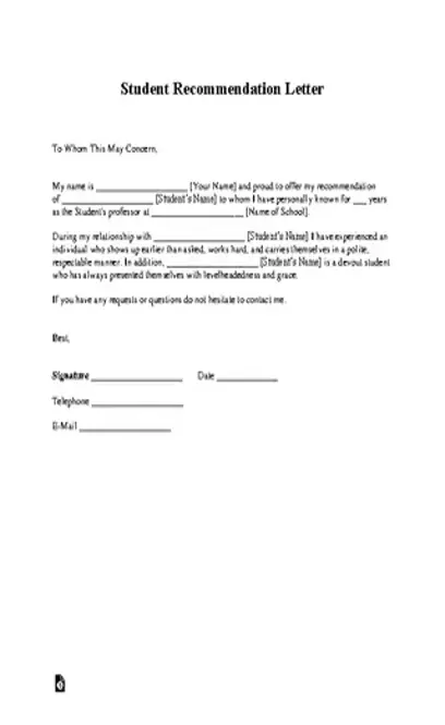 Student Recommendation Letter Template